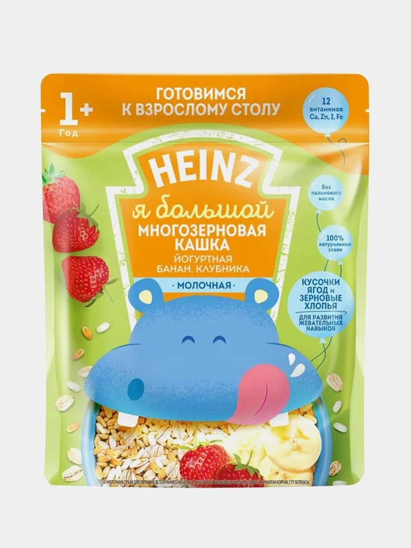 Каша детская Heinz "Я Большой" молочная, многозерновая, банан-клубника, с 12 месяцев, 200г