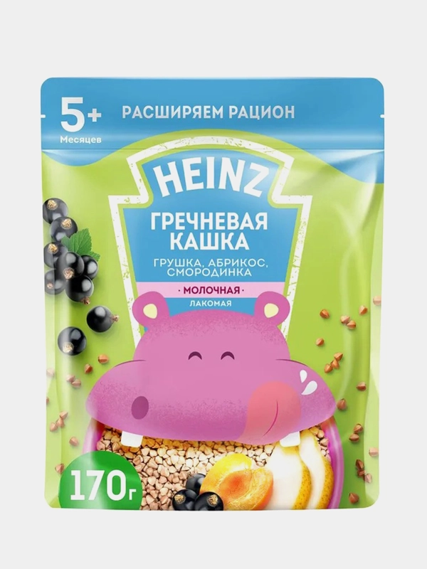 Каша детская Heinz "Лакомая", молочная, груша, абрикос, смородина, с 5 месяцев, 170 г