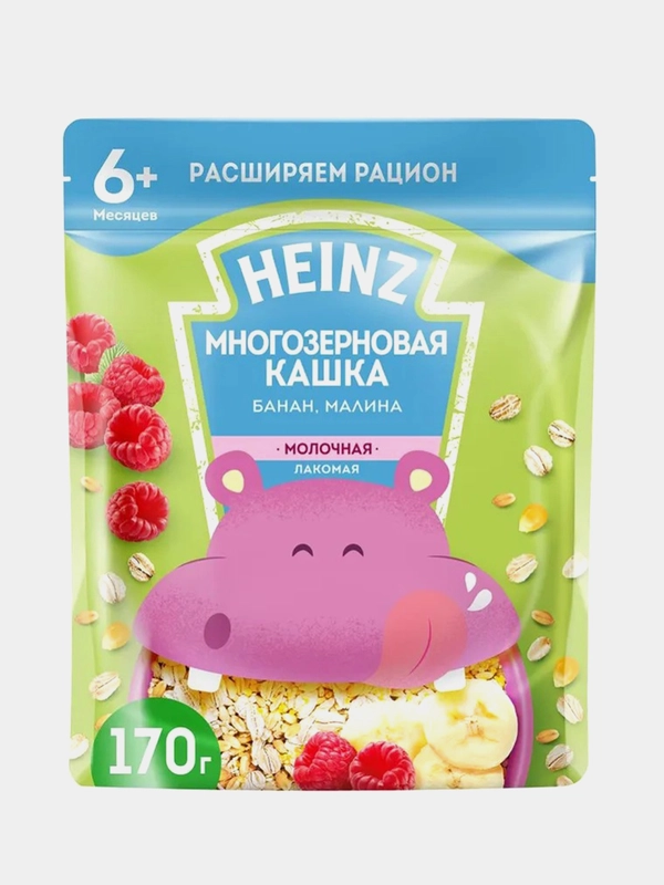 Каша детская Heinz "Лакомая", молочная, многозерновая, банан, малина, с 6 месяцев, 170 г