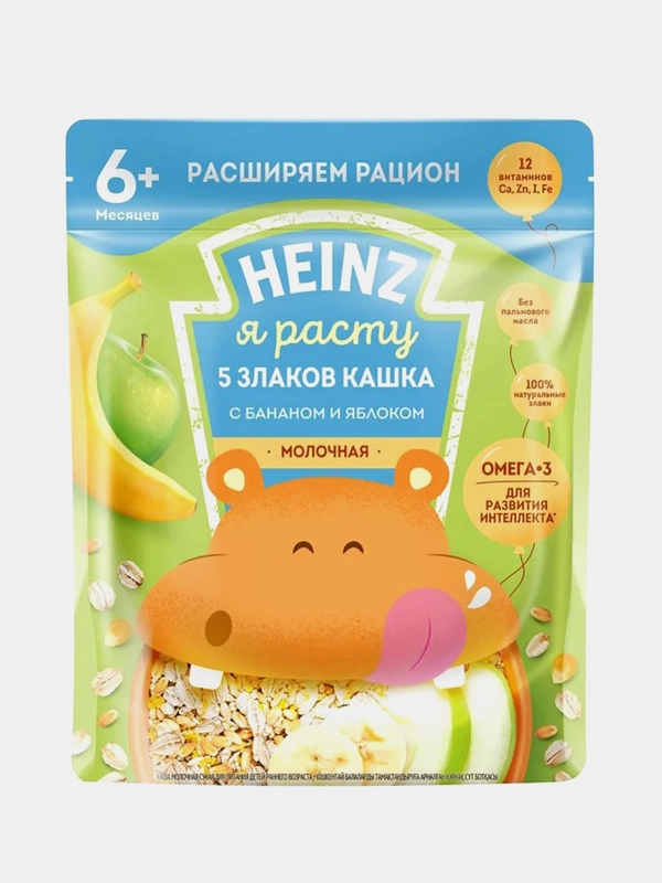 Каша детская молочная Heinz "Я расту" 5 злаков, банан-яблоко, с 6 месяцев, 200 г