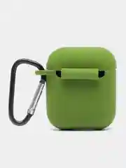 Зелёный хаки силиконовый чехол для наушников AirPods 1, 2, с карабином