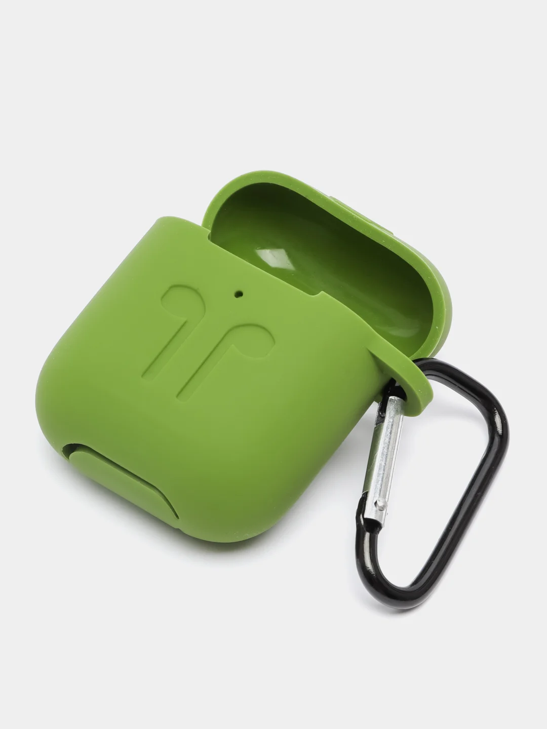 Зелёный хаки силиконовый чехол для наушников AirPods 1, 2, с карабином