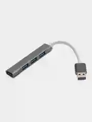 Серый хаб-концентратор USB 3.0 hub на 4 порта, переходник USB-хаб Type-C