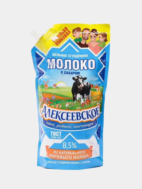 Цельное сгущенное молоко Алексеевское, с сахаром, 8,5%, 650 г