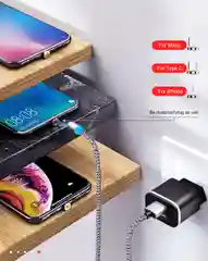 Синий магнитный USB-кабель 3 в 1 с 3-мя разъемами microusb, type C, Lightning, 3 цвета
