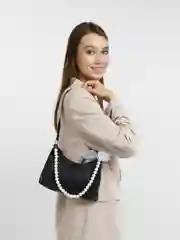 Черный женская сумка багет с жемчужным украшением