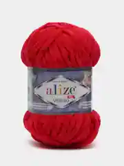 Красный пряжа плюшевая Alize Velluto, 100% микрополиэстер, 100г, 68м, плюшевая, велюровая веллюто
