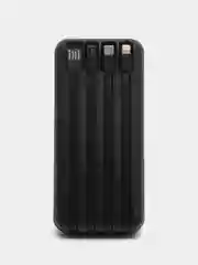 Черный внешний аккумулятор Power Bank с беспроводной зарядкой и встроенными кабелями