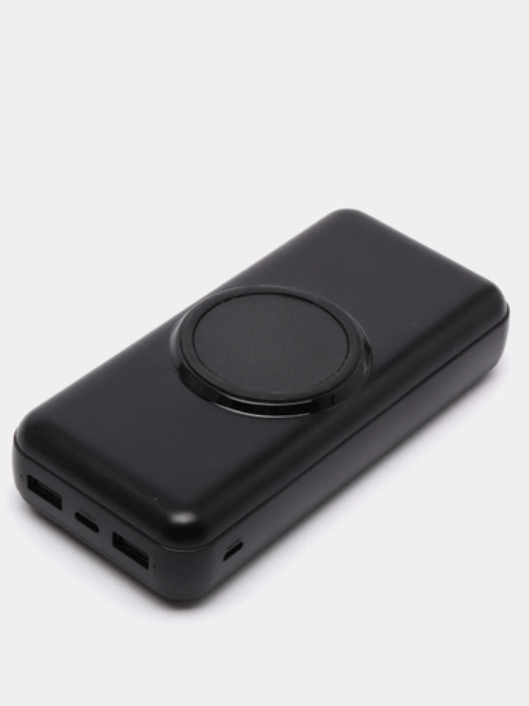 Черный внешний аккумулятор Power Bank с беспроводной зарядкой и встроенными кабелями