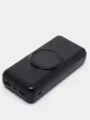 Черный внешний аккумулятор Power Bank с беспроводной зарядкой и встроенными кабелями