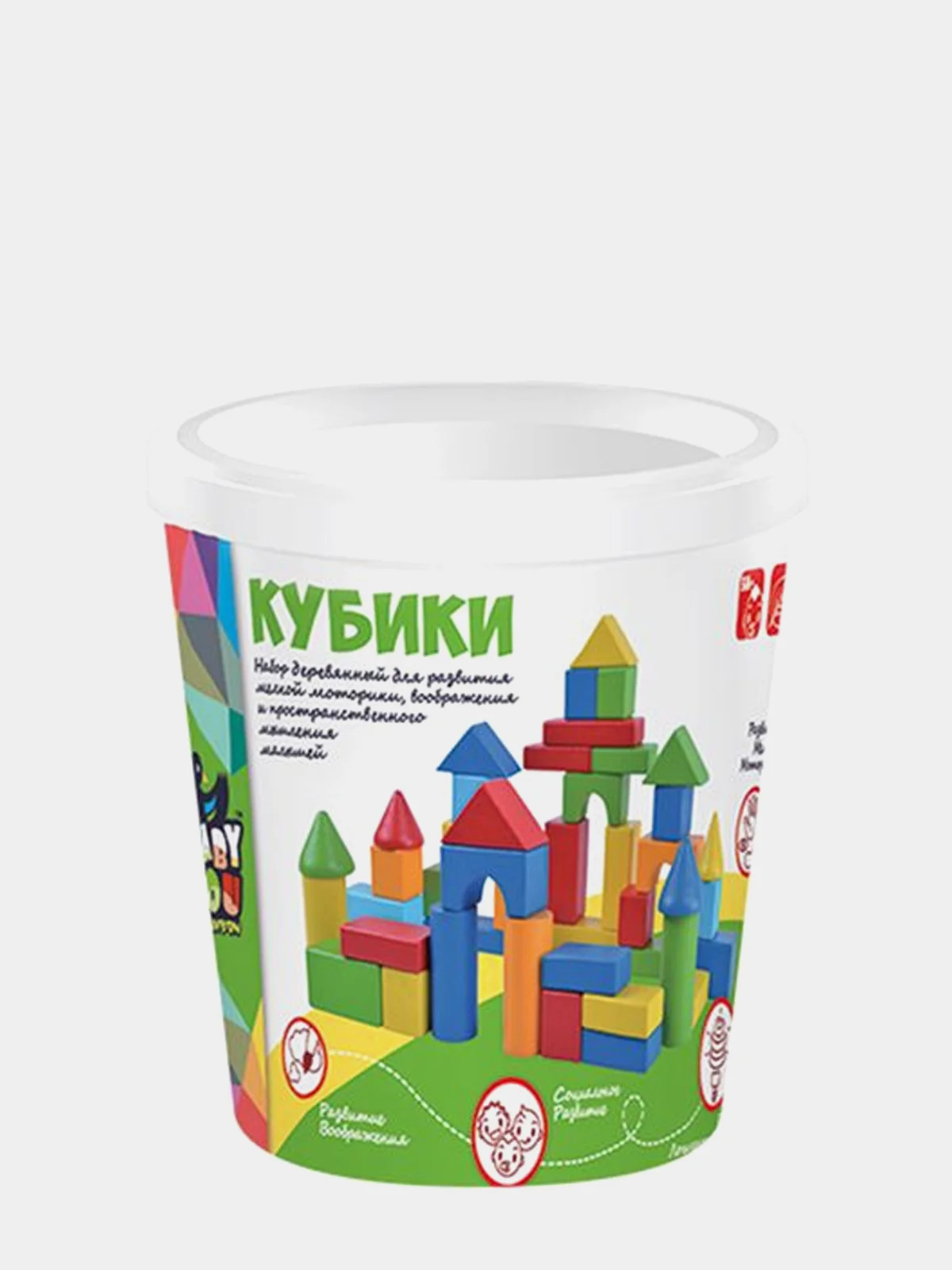 Красный конструктор деревянный и пазл "Город" в комплекте