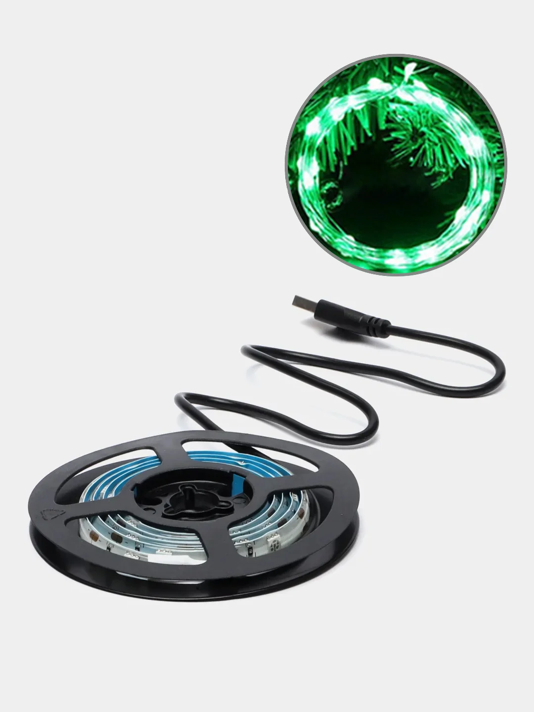 Зеленый светодиодная LED лента, с USB,  влагозащитная, 1 м
