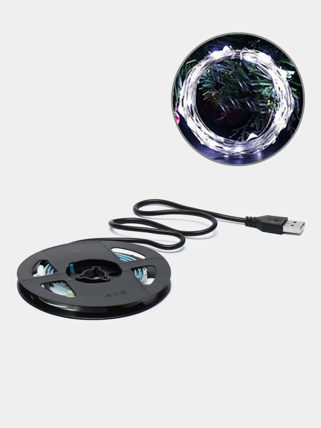 Белый светодиодная LED лента, с USB,  влагозащитная, 1 м