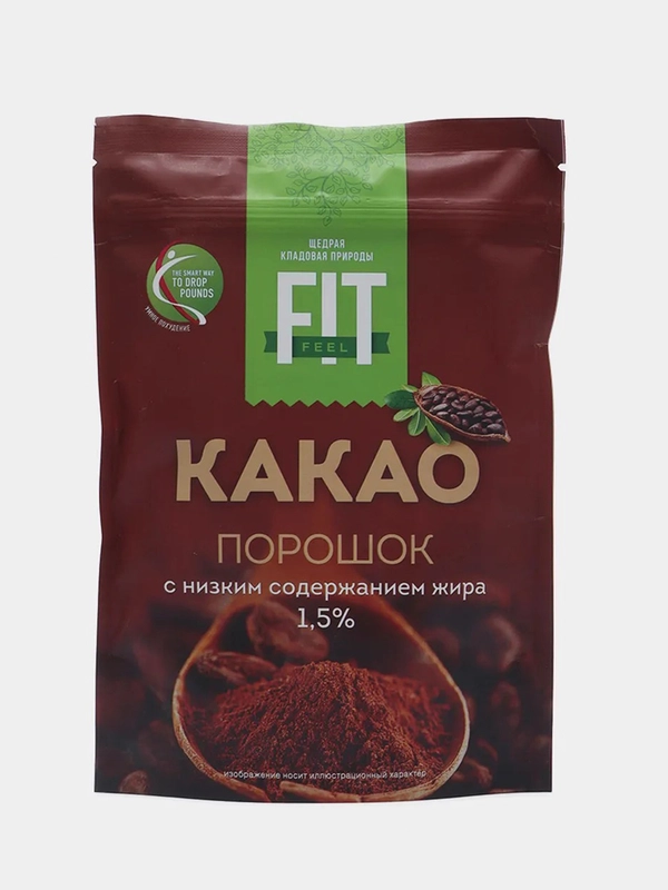 Какао-порошок FitFeel, с низким содержанием жира, 1,5%, дой-пак, 150 г