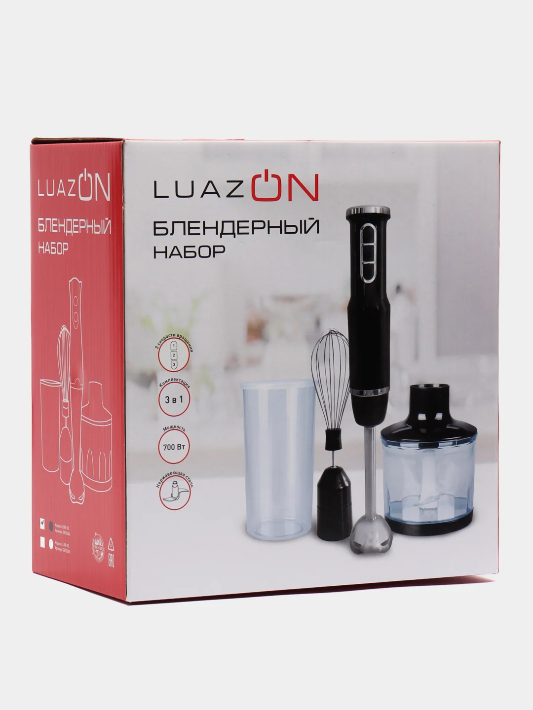Блендер LuazON LBR-02, погружной, 650 Вт, 0.3/0.6 л, 3 скорости, чёрный