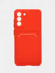 Алый чехол Samsung Galaxy S21 FE, Самсунг Галакси С21 ФЕ силиконовый, с карманом для карты