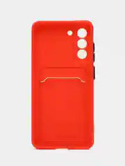 Алый чехол Samsung Galaxy S21 FE, Самсунг Галакси С21 ФЕ силиконовый, с карманом для карты