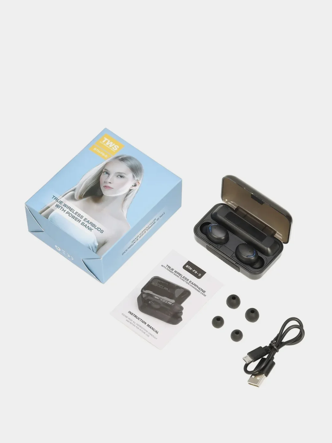Беспроводные наушники F9 с powerbank