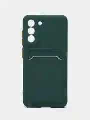 Тёмно-бирюзовый чехол Samsung Galaxy S21 FE, Самсунг Галакси С21 ФЕ силиконовый, с карманом для карты