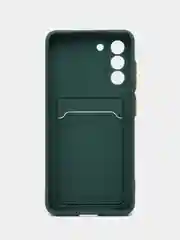 Тёмно-бирюзовый чехол Samsung Galaxy S21 FE, Самсунг Галакси С21 ФЕ силиконовый, с карманом для карты
