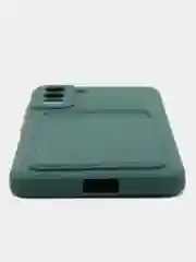 Тёмно-бирюзовый чехол Samsung Galaxy S21 FE, Самсунг Галакси С21 ФЕ силиконовый, с карманом для карты