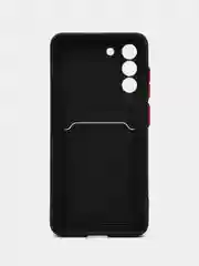 Угольный чехол Samsung Galaxy S21 FE, Самсунг Галакси С21 ФЕ силиконовый, с карманом для карты