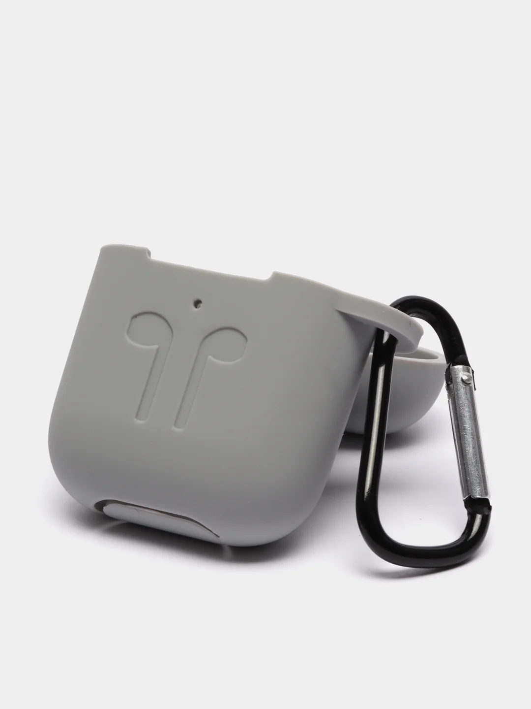 Серый меланж силиконовый чехол для наушников AirPods 1, 2, с карабином