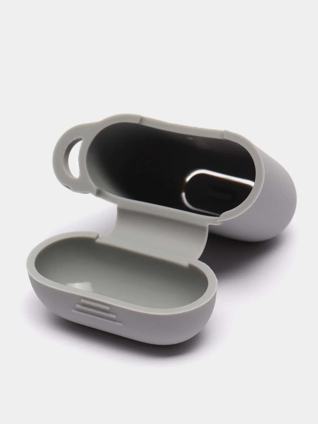 Серый меланж силиконовый чехол для наушников AirPods 1, 2, с карабином