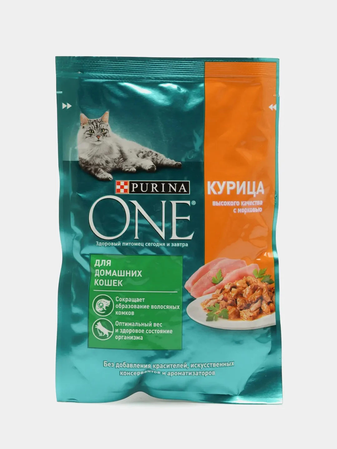 Влажный корм Purina ONE для домашних кошек, с курицей и морковью, 26 штук по 75 г