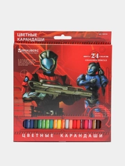 Карандаши цветные BRAUBERG "Star Patrol", 24 цвета, заточенные