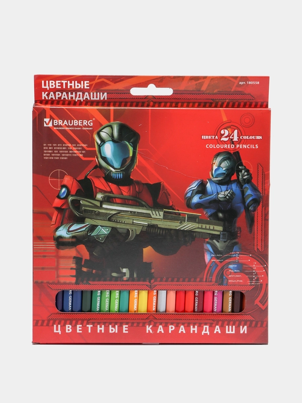 Карандаши цветные BRAUBERG "Star Patrol", 24 цвета, заточенные