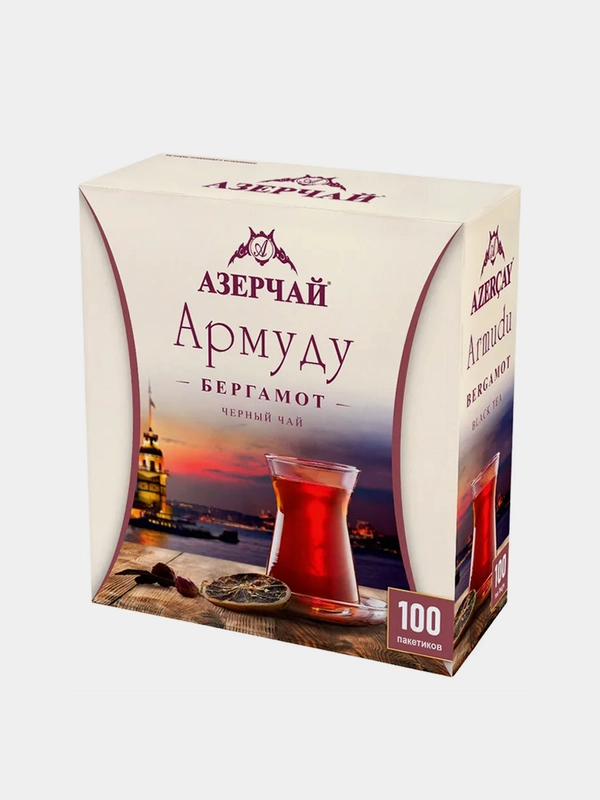 Чай черный АЗЕРЧАЙ Армуду, с ароматом бергамота, 100 пакетиков по 1,6 г