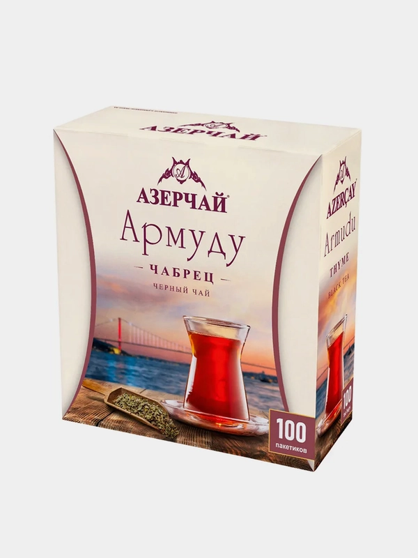 Чай черный АЗЕРЧАЙ Армуду с чабрецом, 100 пакетиков по 1,6 г