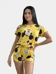 Желтый пижама женская с шортами, костюм домашний