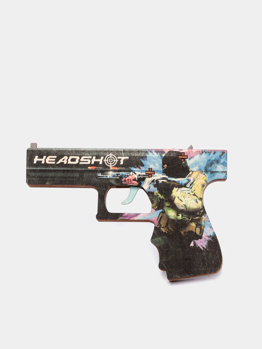Черный деревянный пистолет Headshot Хэдшот, резинкострел