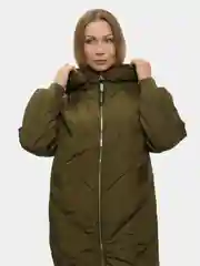 Хаки куртка женская зимняя стеганая с капюшоном, пуховик длинный и теплый