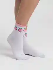 Розовый носки женские, высокие, белые, с принтом