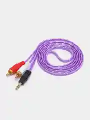 Фиолетовый аудио кабель аукс на тюльпаны 3.5 на 2RCA, 1.5 метра
