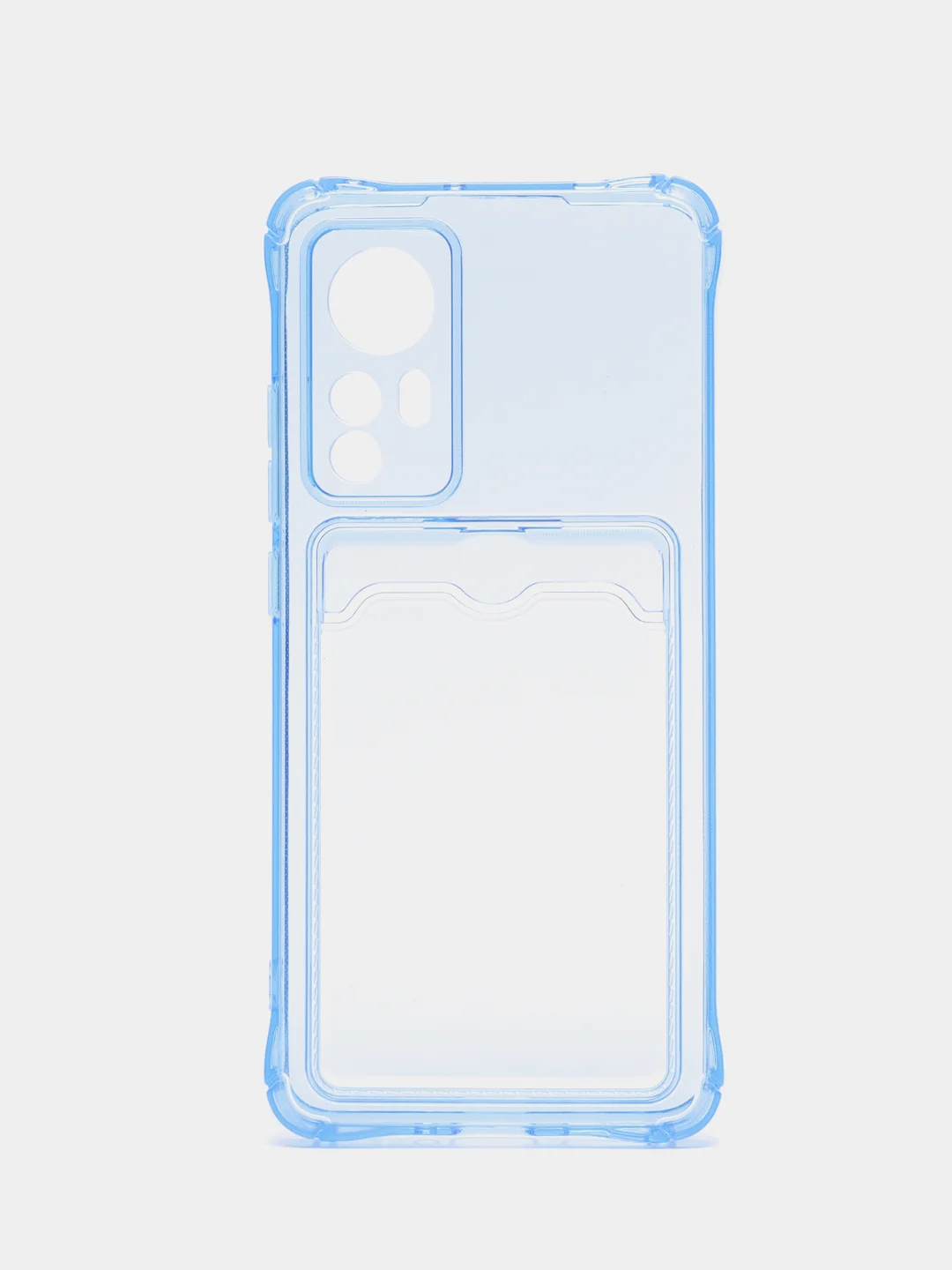 Голубой чехол противоударный Xiaomi 12 / 12X / 12S, Сяоми 12, 12X, 12С прозрачный с карманом для карты