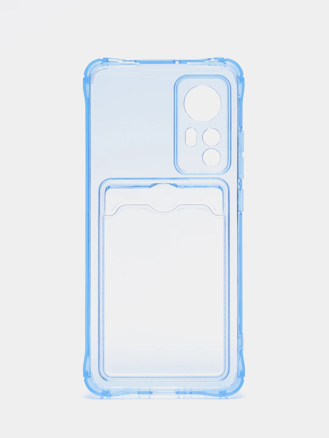 Голубой чехол противоударный Xiaomi 12 / 12X / 12S, Сяоми 12, 12X, 12С прозрачный с карманом для карты