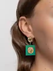 Золотистый хаки серьги-гвоздики геометрические, зеленые