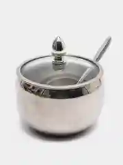Сахарница с ложкой и стеклянной крышкой из нержавеющей стали/ для соли и специй, 250 мл