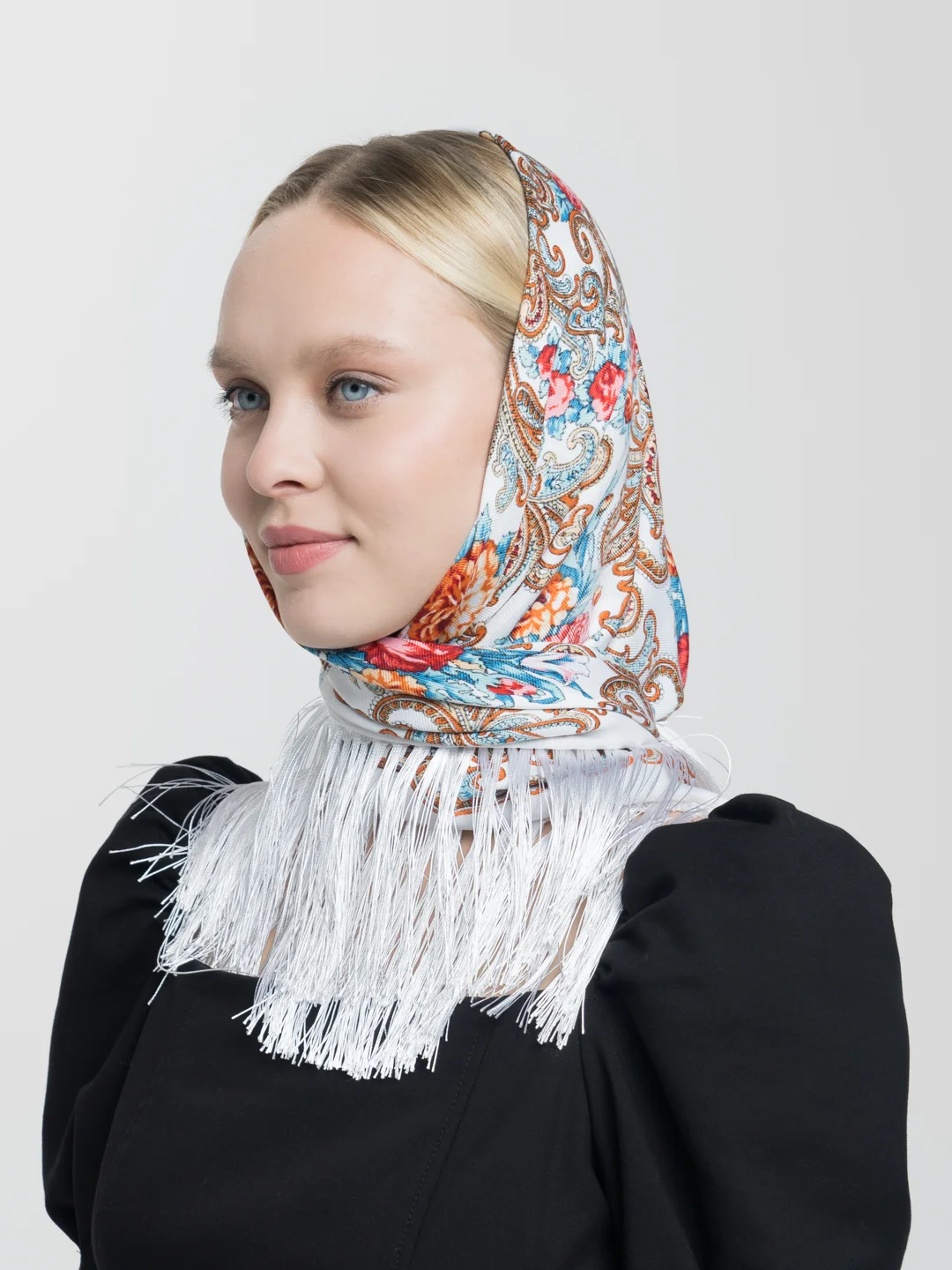 Ледяной женский русский платок, с бахромой