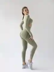 Оливковый спортивный костюм для фитнеса, женский