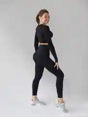 Черный спортивный костюм для фитнеса, женский