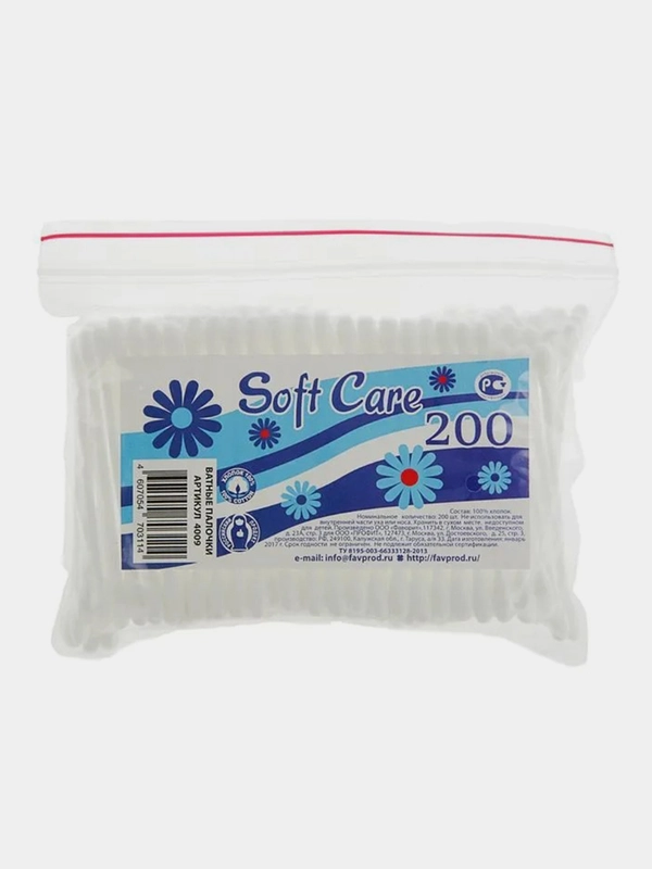 Ватные палочки Soft Care, 200 штук