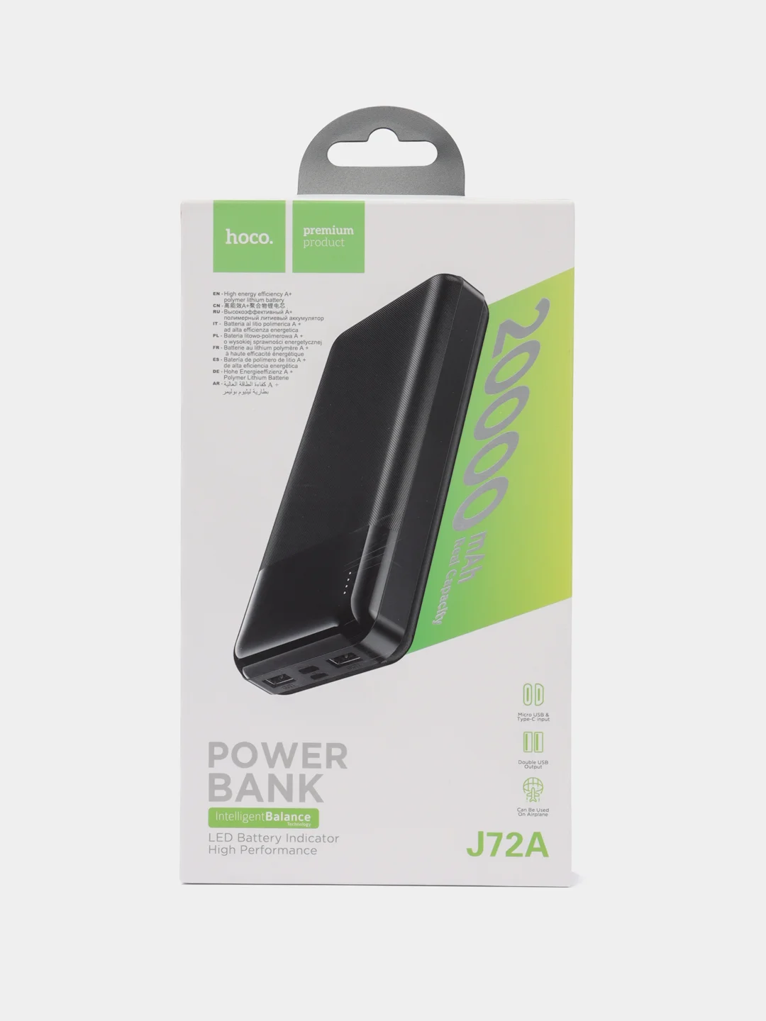 Черный портативный аккумулятор 20 000 мAч J72A , внешний акб, Power bank
