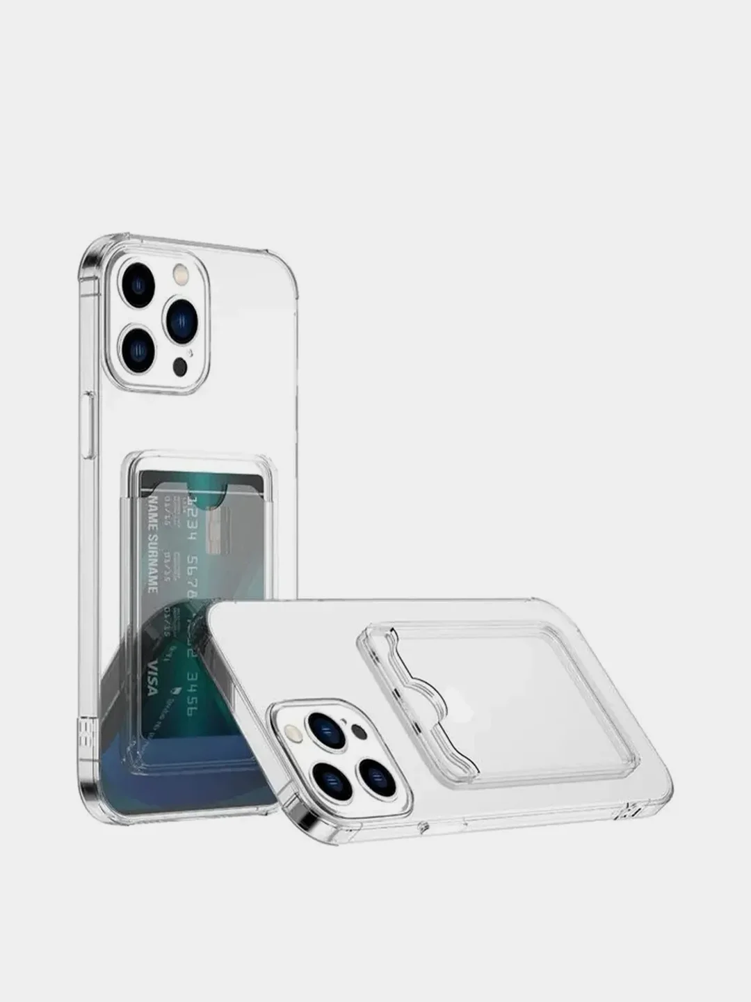 Прозрачный противоударный чехол с карманом для карт для iPhone 13, 13 Pro, 12, 12PRO, 11, XR, SE