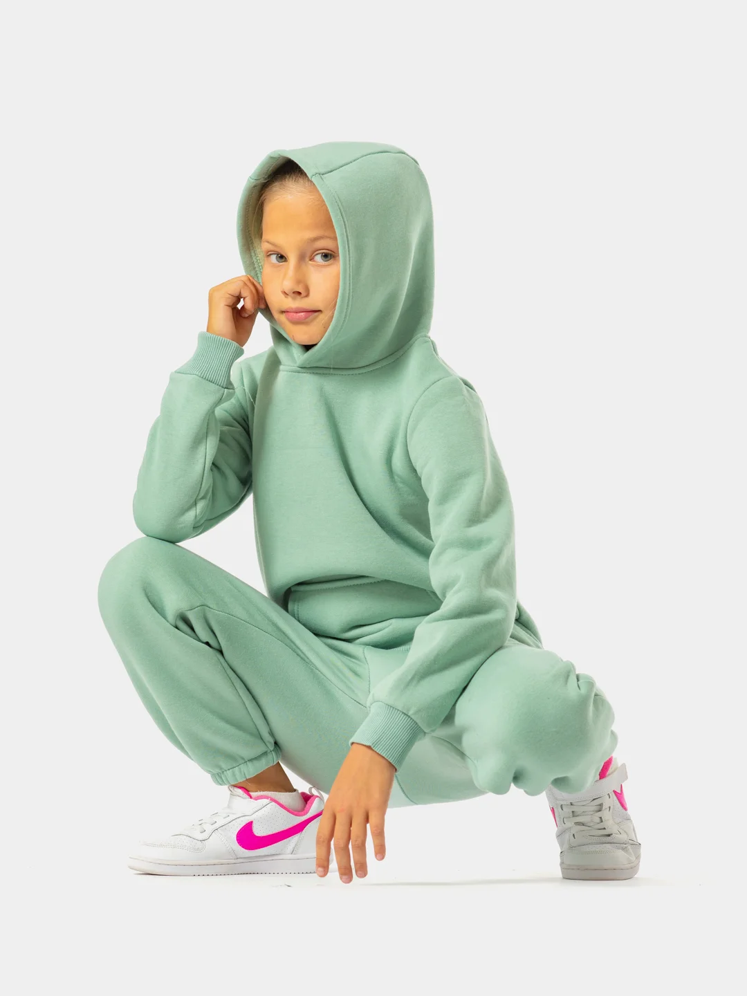 Оливковый костюм спортивный детский, утепленный на флисе