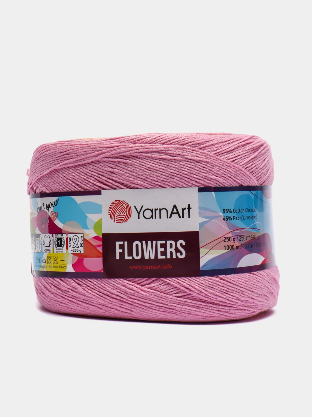 Розовый пряжа YarnArt Flowers 55% Хлопок 45% Полиакрил 250г 1000м, 1 моток